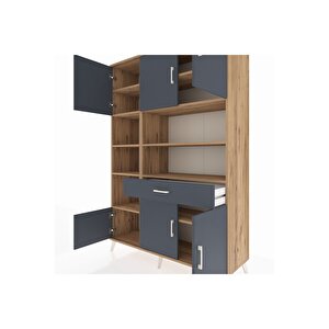 Hyperion Gardrop 10 Raflı Tek Çekmeceli 6 Kapaklı 132x44x195 Çam-antrasit