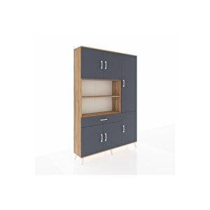 Arges Gardrop 10 Raflı Tek Çekmeceli 6 Kapaklı 132x30x195 Çam-antrasit