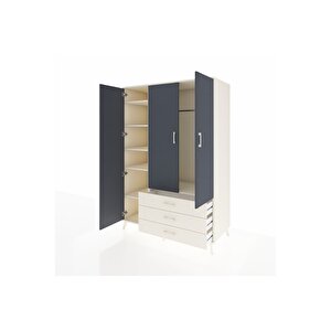 Kronos Dolap 6 Raflı 3 Çekmeceli Tek Askılı 132x59x195 Aytaşı-antrasit/aytaşı