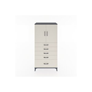 Hyperion Dolap Tek Raflı 5 Çekmeceli 2 Kapaklı 88x44x182 Antrasit-aytaşı