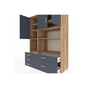 Kronos Dolap 8 Raflı 5 Çekmeceli 3 Kapaklı 132x59x195 Çam-antrasit/antrasit