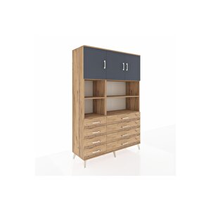 Hyperion Dolap 8 Raflı 8 Çekmeceli 3 Kapaklı 132x44x195 Çam-antrasit/çam