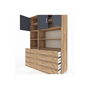 Hyperion Dolap 8 Raflı 8 Çekmeceli 3 Kapaklı 132x44x195 Çam-antrasit/çam