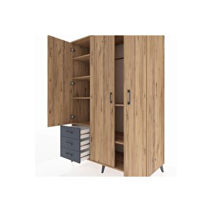 Kronos Dolap 6 Raflı 3 Çekmeceli Tek Askılı 132x59x195 Çam-çam/antrasit