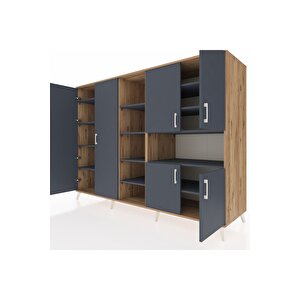 Kronos Dolap 13 Raflı 6 Kapaklı 220x59x163 Çam-antrasit