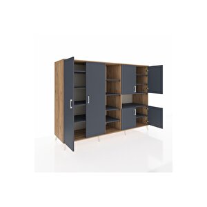 Kronos Dolap 13 Raflı 6 Kapaklı 220x59x163 Çam-antrasit