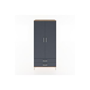 Hyperion Dolap 3 Raflı 2 Çekmeceli Tek Askılı 88x44x195 Çam-antrasit