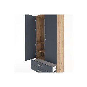 Hyperion Dolap 3 Raflı 2 Çekmeceli Tek Askılı 88x44x195 Çam-antrasit