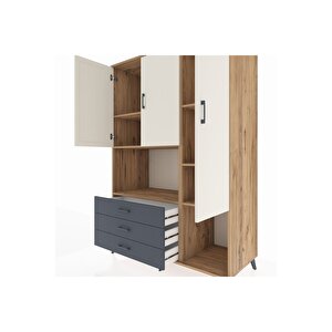 Kronos Dolap 6 Raflı 3 Çekmeceli 3 Kapaklı 132x59x195 Çam-aytaşı/antrasit