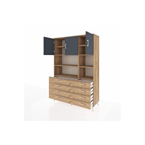 Hyperion Dolap 8 Raflı 8 Çekmeceli 3 Kapaklı 132x44x195 Çam-antrasit/çam