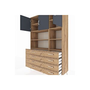 Hyperion Dolap 8 Raflı 8 Çekmeceli 3 Kapaklı 132x44x195 Çam-antrasit/çam