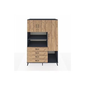 Kronos Dolap 8 Raflı 4 Çekmeceli 3 Kapaklı 132x59x195 Antrasit-çam/çam