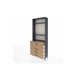 Arges Dolap 3 Raflı 4 Çekmeceli 88x30x221 Antrasit-çam