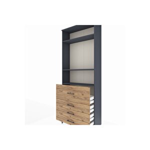 Arges Dolap 3 Raflı 4 Çekmeceli 88x30x221 Antrasit-çam