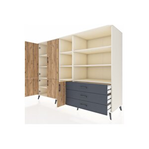 Kronos Dolap 11 Raflı 3 Çekmeceli 5 Kapaklı 220x59x163 Aytaşı-çam/antrasit