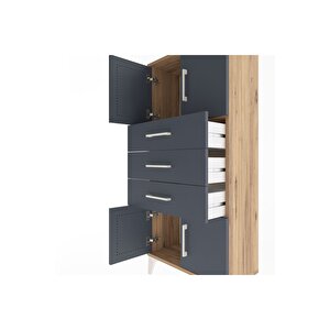 Arges Dolap Tek Raflı 3 Çekmeceli 4 Kapaklı 60x30x134 Çam-antrasit