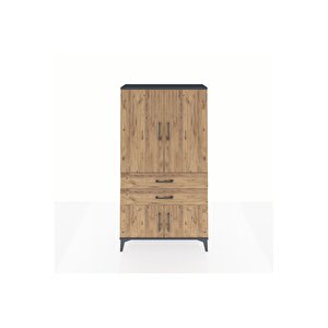 Arges Dolap Tek Raflı 2 Çekmeceli Tek Askılı 88x30x163 Antrasit-çam