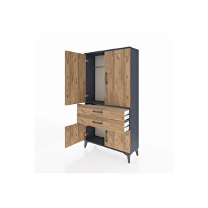 Arges Dolap Tek Raflı 2 Çekmeceli Tek Askılı 88x30x163 Antrasit-çam