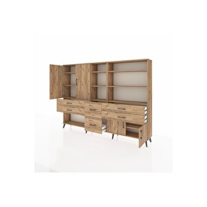 Arges Dolap 10 Raflı 6 Çekmeceli 4 Kapaklı 220x30x163 Çam-çam