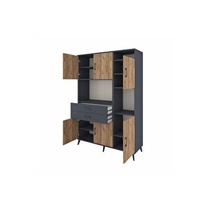 Hyperion Dolap 9 Raflı 2 Çekmeceli 6 Kapaklı 132x44x195 Antrasit-çam/antrasit