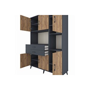 Hyperion Dolap 9 Raflı 2 Çekmeceli 6 Kapaklı 132x44x195 Antrasit-çam/antrasit