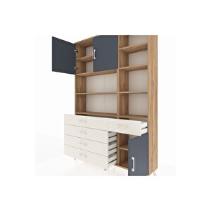 Arges Dolap 9 Raflı 5 Çekmeceli 3 Kapaklı 132x30x195 Çam-antrasit/aytaşı