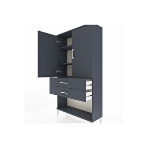 Arges Dolap 3 Raflı 2 Çekmeceli 2 Kapaklı 88x30x163 Antrasit-antrasit