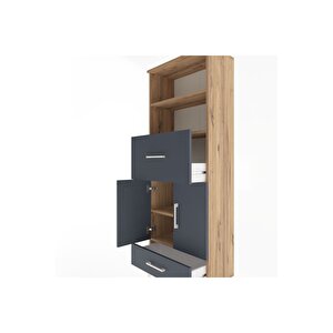 Arges Dolap 4 Raflı 2 Çekmeceli 2 Kapaklı 60x30x163 Çam-antrasit