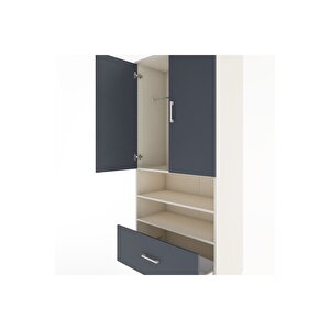 Hyperion Dolap 3 Raflı Tek Çekmeceli Tek Askılı 88x44x195 Aytaşı-antrasit