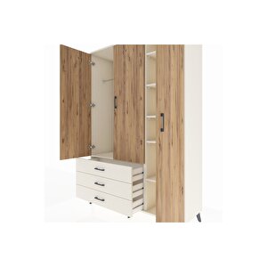 Hyperion Dolap 6 Raflı 3 Çekmeceli Tek Askılı 132x44x195 Aytaşı-çam/aytaşı