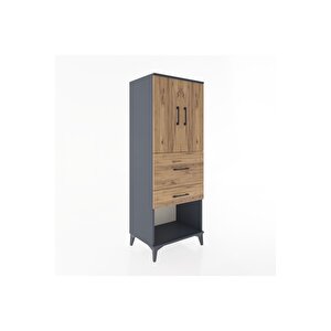 Hyperion Dolap 3 Raflı 2 Çekmeceli 2 Kapaklı 60x44x163 Antrasit-çam