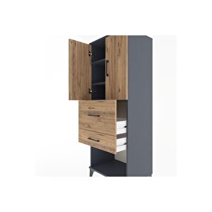 Hyperion Dolap 3 Raflı 2 Çekmeceli 2 Kapaklı 60x44x163 Antrasit-çam