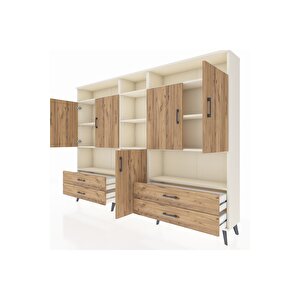 Arges Dolap 12 Raflı 4 Çekmeceli 5 Kapaklı 220x30x163 Aytaşı-çam