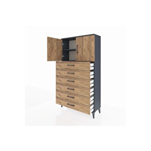 Arges Dolap 2 Raflı 6 Çekmeceli 2 Kapaklı 88x30x163 Antrasit-çam