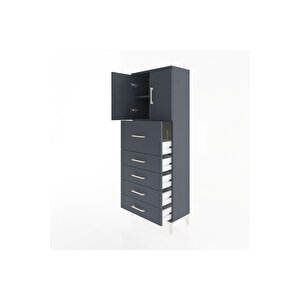 Arges Dolap 2 Raflı 5 Çekmeceli 2 Kapaklı 60x30x163 Antrasit-antrasit