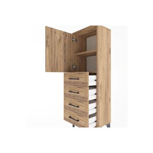 Arges Dolap 2 Raflı 4 Çekmeceli Tek Kapaklı 44x30x134 Çam-çam