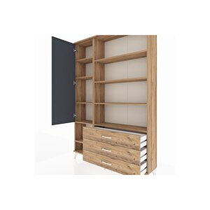 Arges Dolap 9 Raflı 3 Çekmeceli Tek Kapaklı  132x30x195 Çam-antrasit/çam