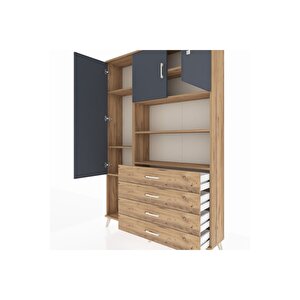 Arges Dolap 7 Raflı 4 Çekmeceli 3 Kapaklı 132x30x195 Çam-antrasit/çam