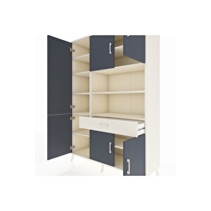 Hyperion Dolap 10 Raflı Tek Çekmeceli 6 Kapaklı 132x44x195 Aytaşı-antrasit/aytaşı