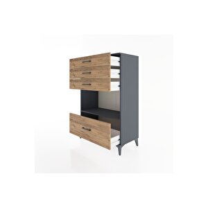 Hyperion Dolap Tek Raflı 4 Çekmeceli 88x44x134 Antrasit-çam