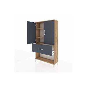 Arges Dolap 3 Raflı Tek Çekmeceli 2 Kapaklı 88x30x163 Çam-antrasit