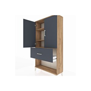 Arges Dolap 3 Raflı Tek Çekmeceli 2 Kapaklı 88x30x163 Çam-antrasit