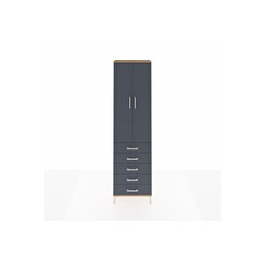 Arges Dolap 2 Raflı 5 Çekmeceli Tek Askılı 60x30x221 Çam-antrasit