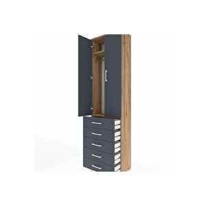 Arges Dolap 2 Raflı 5 Çekmeceli Tek Askılı 60x30x221 Çam-antrasit