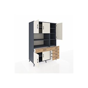 Kronos Dolap 9 Raflı 5 Çekmeceli 5 Kapaklı 132x59x195 Antrasit-aytaşı/çam