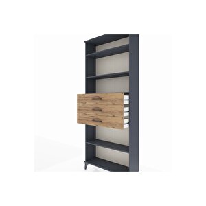 Arges Dolap 4 Raflı 3 Çekmeceli 88x30x221 Antrasit-çam