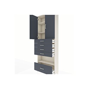 Arges Dolap 4 Raflı 5 Çekmeceli 2 Kapaklı 88x30x243 Aytaşı-antrasit