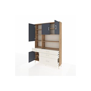 Arges Dolap 9 Raflı 4 Çekmeceli 4 Kapaklı 132x30x195 Çam-antrasit/aytaşı