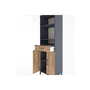 Hyperion Dolap 4 Raflı Tek Çekmeceli 2 Kapaklı 60x44x195 Antrasit-çam