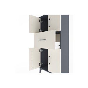 Arges Dolap Tek Raflı Tek Çekmeceli 4 Kapaklı 60x30x134 Antrasit-aytaşı